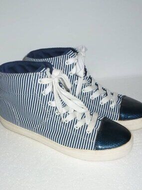Lands' End Blue & White High Top Sneakers / Shoes - Women SZ 9.5